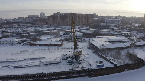 Frozen river port Video stock 102097144