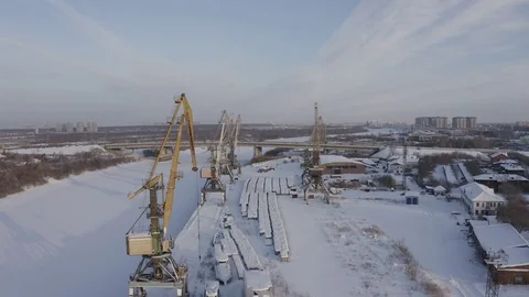 Frozen river port Video stock 102097547