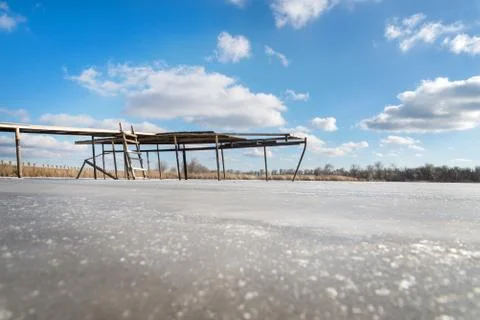 Frozen river with a stage Stock Photos