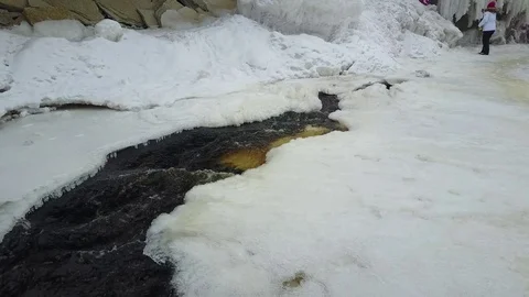 Frozen river stream Stockbeeldmateriaal 72634092