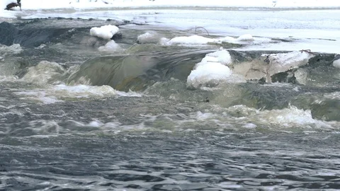 Frozen river stream with ice Stock Footage 100758011