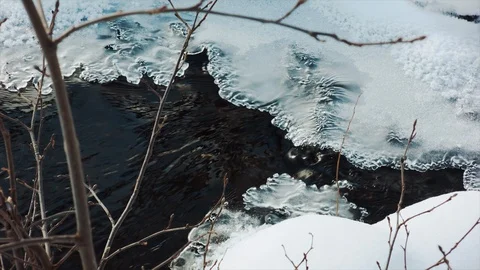 Frozen river. Stream in the ice. Winter river. Stock Footage 99511021