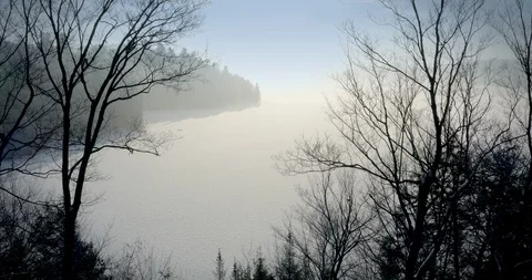 Frozen River Through the Trees Stock Footage 125105846