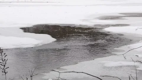 Frozen river water flow ice Stock Footage 262378994