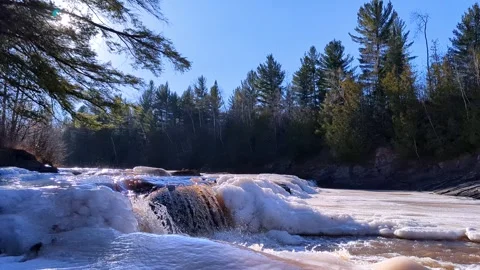 Frozen River Waterfall Michigan Video stock 276200575