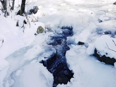 Frozen River in Winter Stock Footage 73548744