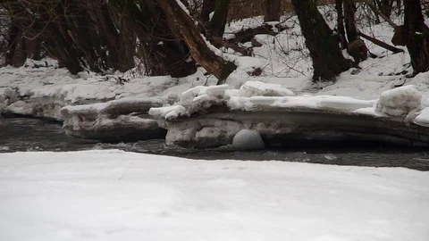 Frozen river in winter Stock Footage 75455457