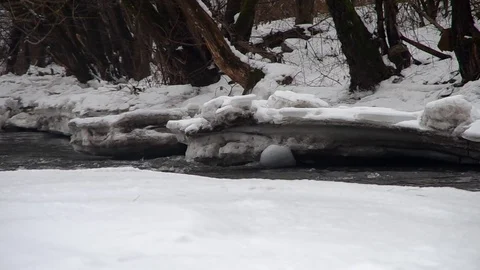 Frozen river in winter Stock Footage 75940803