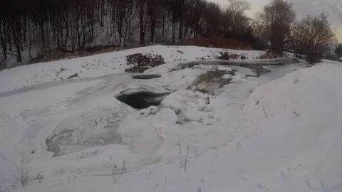 Frozen river in winter Stock Footage 99190130