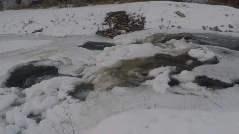 Frozen river in winter Stock Footage 99190300