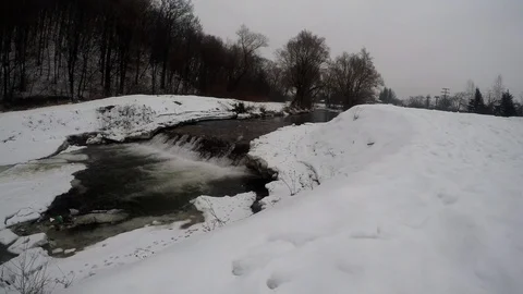 Frozen river in winter Stock Footage 100684807