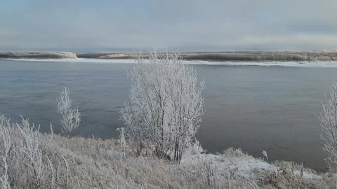 Frozen river in winter landscape Stock Footage 220169723