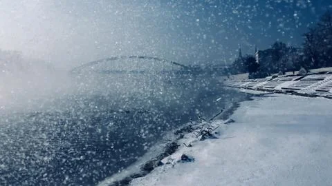 Frozen river in winter. Stock Photos