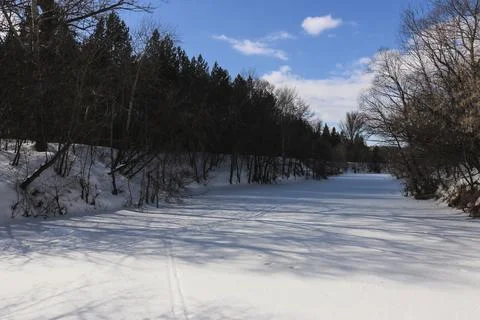 Frozen river in winter Stock Photos
