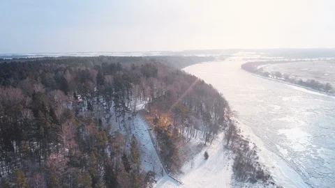 Frozen River At Winter Time, Aerial View Video stock 86700200
