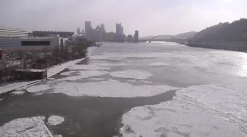 Frozen Rivers in Pittsburgh Stock Footage 34174484