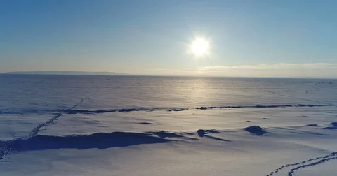 Frozen river,view on the frozen river,shooting at the copter Stock Footage 76445558