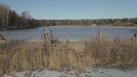 Frozen road with barbed wire Stock-Footage 221142667