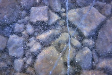 Frozen Rock Pattern Under Winter Ice Surface Close Up Abstract Texture Stock Photos