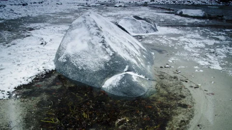 Frozen Rock with Rising Tide Stock Footage 68761667