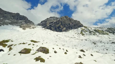 Frozen Rock Wall and Pristine Snow under Alpine Sky in Bavaria near Oberstdor Stock Footage 308941695