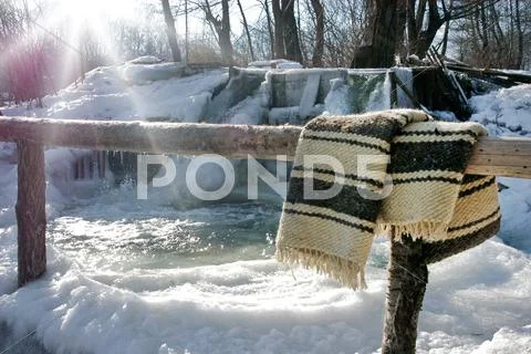 Frozen romanian traditional stream whirlpool Stock Photos