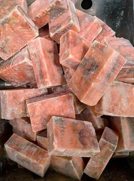 Frozen salmon in blocks Foto stock