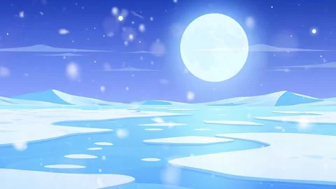 The Frozen Sea: Vast Snowscape Under the Moonlight Video stock 307470189