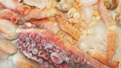 Frozen seafood close up Stock Footage 134924993