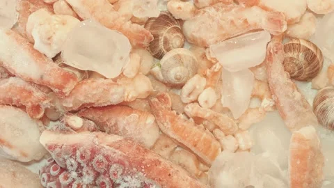 Frozen seafood close up Video stock 134925056