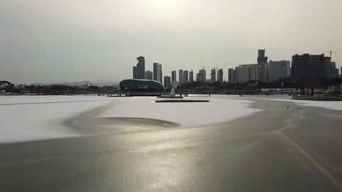 Frozen Sejong lake park Stock Footage