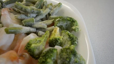 Frozen shrimp broccoli and beans Stock Footage 78279108