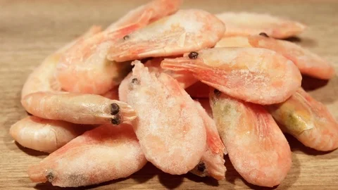 Frozen shrimps, ready for cutting Video stock 74805213
