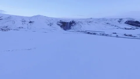 Frozen Skogar Waterfall, Iceland Stock Footage 82878091