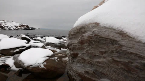 Frozen snow covered coast Stock Footage 34009892