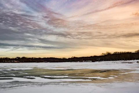 Frozen snow pond Stock Photos