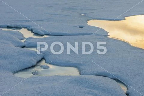 Frozen Snowy Fjord Lake in Winter, Nordbotn, Troms, Norway Stock Photos