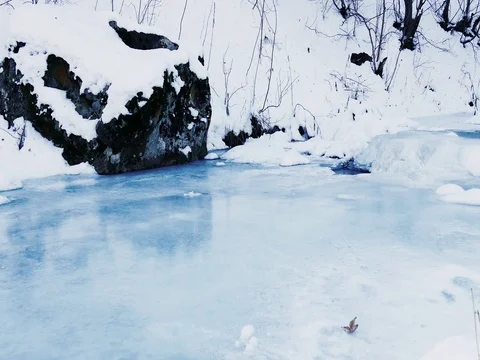 Frozen Solid Country Lake Stock Footage 73548827