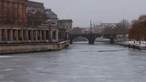 The frozen spree river of berlin germany 4k 25fps video Stock Footage 329256304