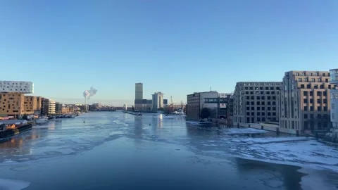 Frozen Spree river view from Oberbaum Bridge in Berlin January 11 2026 Stock Footage 327665531