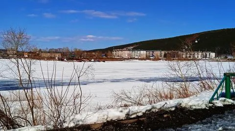Frozen spring river Lena Stock Photos