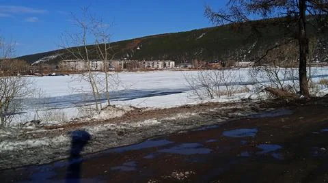 Frozen spring river Lena Stock Photos