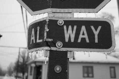 Frozen stop sign Stock Photos