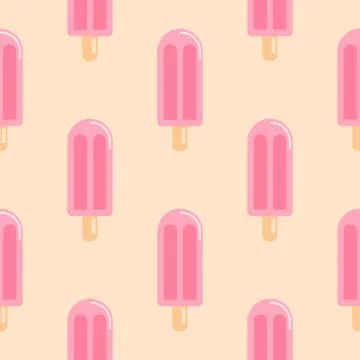 Frozen strawberry popsicles seamless pattern. Summer Ice lolly in flat style  Stock Illustration