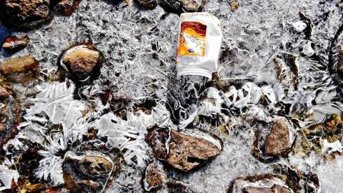 A frozen stream in the Himalayas Stock Photos
