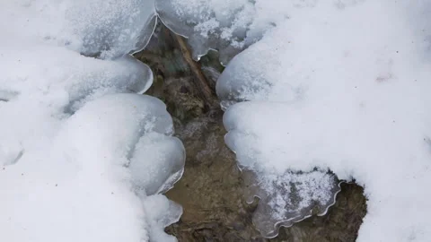 Frozen Stream with Snowy Ice Formation in Nature Video stock 327712503