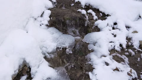 Frozen Stream with Snowy Ice Formation in Nature 스톡 동영상 327713220