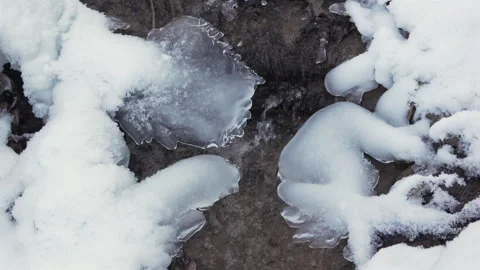 Frozen Stream with Snowy Ice Formation in Nature Stock Footage 327713550