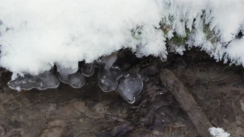Frozen Stream with Snowy Ice Formation in Nature Vídeo Stock 327713951