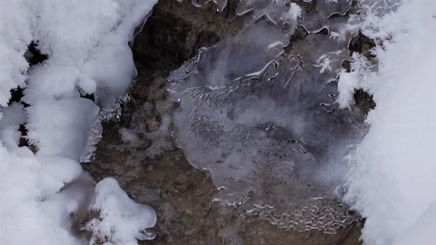 Frozen Stream with Snowy Ice Formation in Nature Video stock 328988540